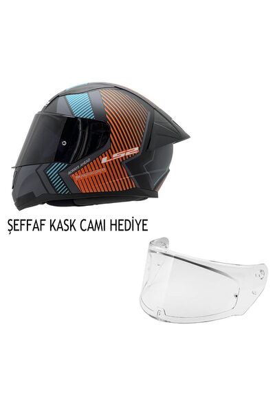 LS2 RAPID 2 RACE EXTRA MAT GRİ-NEON TURUNCU KASK ŞEFFAF KASK CAMI HEDİYELİ