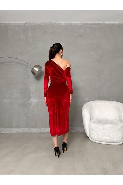 YouLikeButik Velvet One Shoulder Dress
