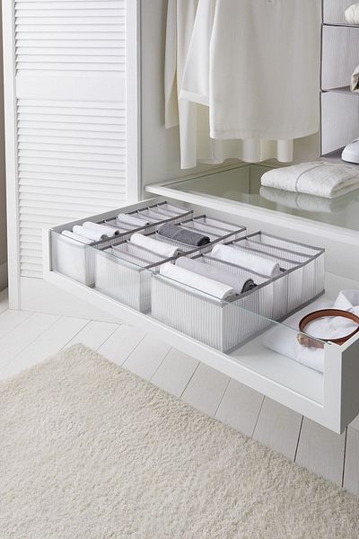 Ocean Home Textile Set of 3 Gray Striped Cabinet Drawer Inside Accordion Type Folding Laundry Organizer