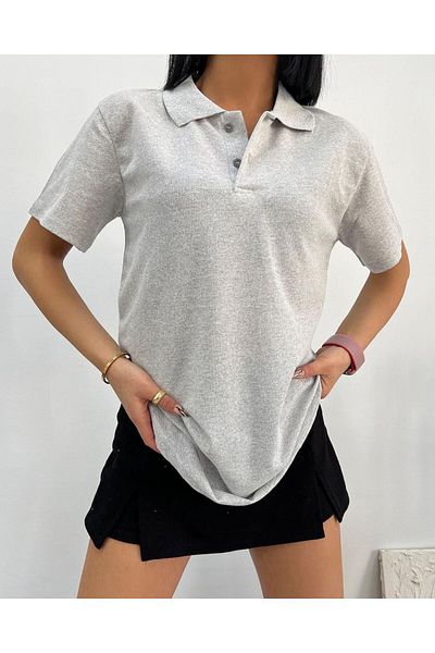 Lorins Moda Unisex γκρι αθλητικό μπλουζάκι πόλο με κουμπιά βαμβακερό καθημερινό κοντομάνικο μπλουζάκι με κανονική εφαρμογή