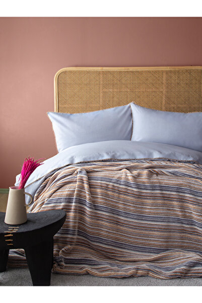 BED LİNE Şönil Triko Battaniyeli Nevresim Takımı Tek Kişilik Mona Gri