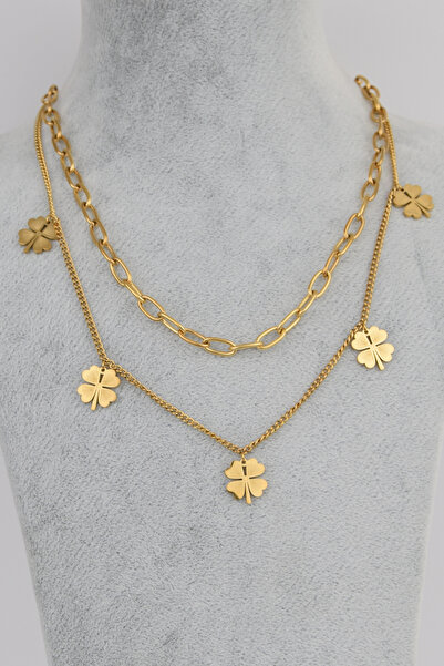 Rarossa Holly Yonca Model 2 li Çelik Gold Kolye