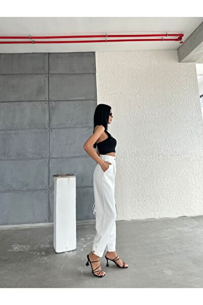 Butik Adjustable Buttoned Ankle Carrot Pants