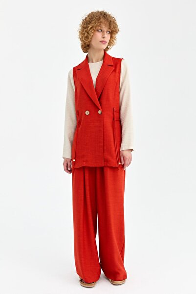 Esswaap Yelek Bluz Pantolon Takım Kiremit