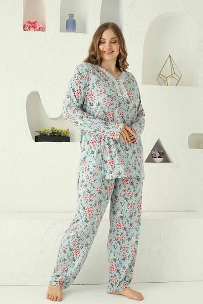 Freeista Plus Size Blue Long Sleeve Pajamas Set