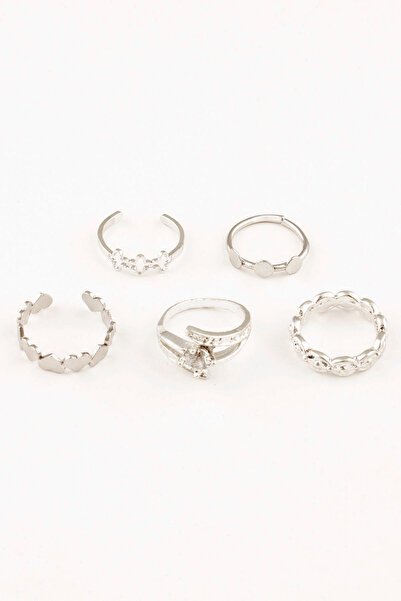 Sortie Aksesuar Tektaş ve Kalp Figürlü 5'li Yüzük Seti Kombini 003