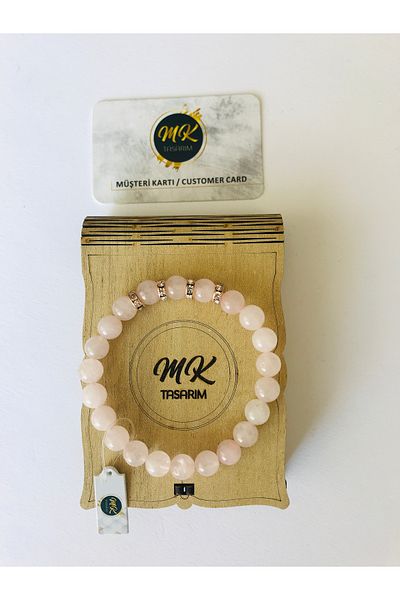 MK tasarım MK Design - Real Pink Quartz Stone Bracelet MKT5007
