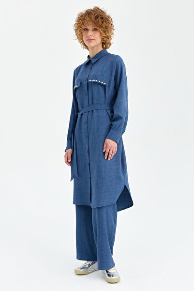 Esswaap Cep Kapağı İnci Detaylı Pantolonlu Eco Takım  Laci