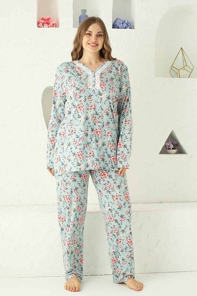 Freeista Plus Size Blue Long Sleeve Pajamas Set