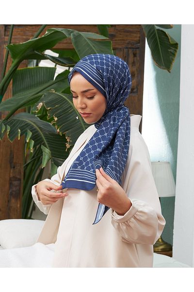 Silk Home Navy Blue-Silver 100% Twill Silk Monogram Shawl
