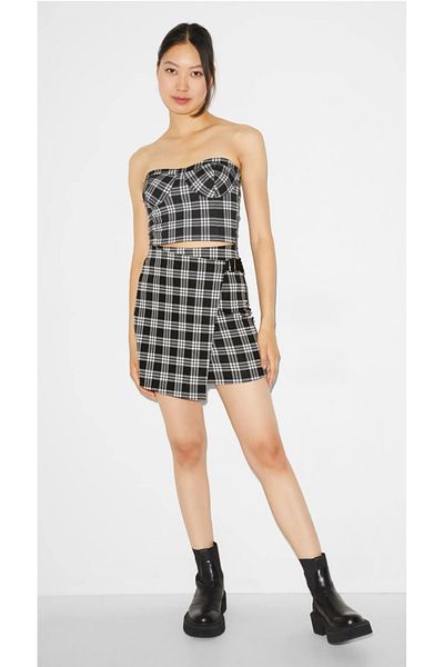BUTİK MUSON Plaid Mini Skirt with Belt Detail