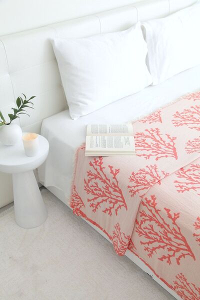 tante roza Coral 4 Kat Müslin Çift Kişilik Yatak Örtüsü Mercan 240x300 Cm