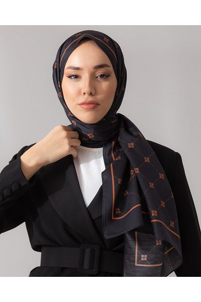 Silk Home Black-Copper 100% Twill Silk Monogram Shawl