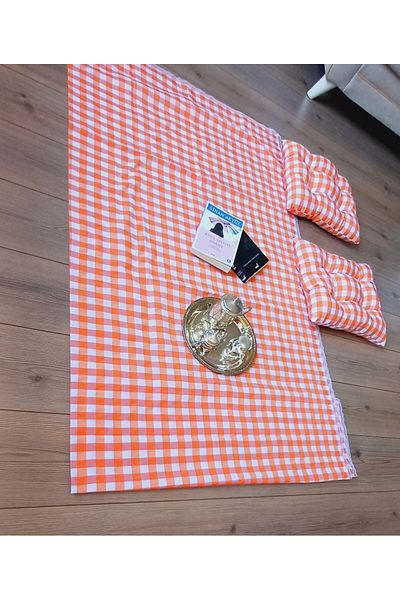 Marin Tasarım Evi ORANGE 2 Pieces Picnic Cloth Set - 40x40 Cushion 170x130 Table Cloth