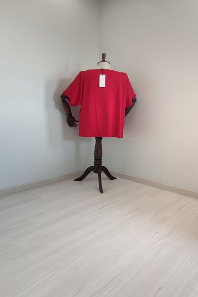 xlargebutik Large Size - Red Cloudy Combed Fabric with Stone Detail Full Flexible, Non-Burning and Sweat Resistant