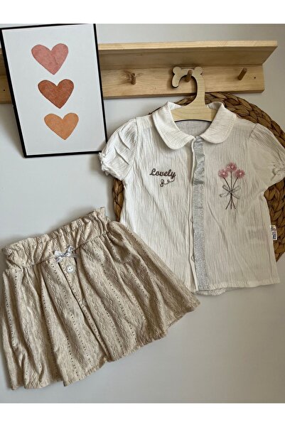 Miraydın Butik 100% Cotton Shirt and Skirt Set for Baby Girl - Short Sleeve
