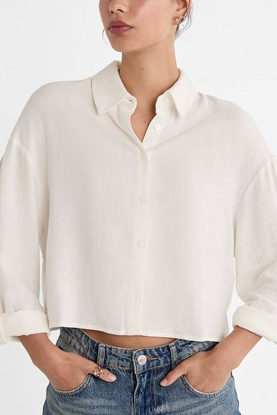 Stradivarius Linen Blended Short Shirt