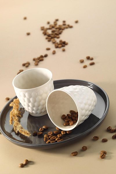 Kütahya Porselen Favo 2 Piece Espresso Coffee Set Cream