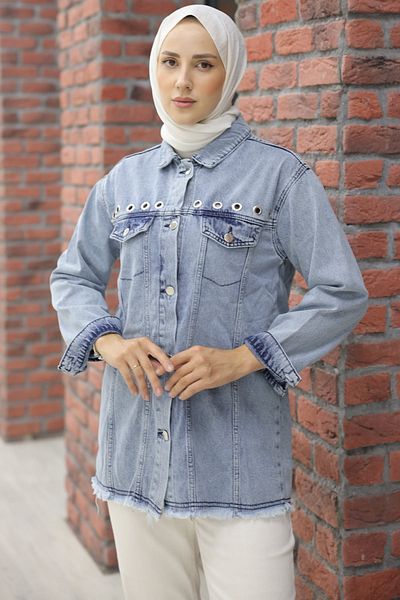benguen 9744 Model - Blue Jeans, Bird-Eyed Jacket