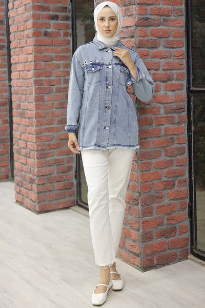 benguen 9744 Model - Blue Jeans, Bird-Eyed Jacket