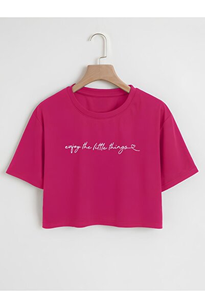 Ginevra Tricou Crop oversize imprimat Enjoy Little Things pentru damă