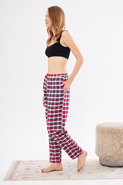 Berrak Women's Elegant Checkered Colored Cotton Pajama Bottoms