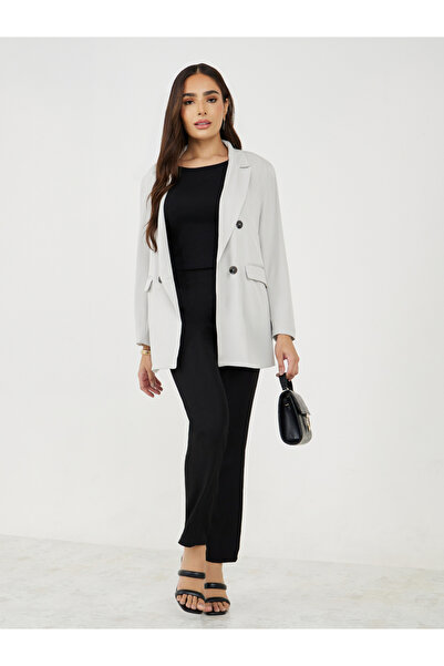 Styli Oversized Fit Longline Double Breasted Blazer