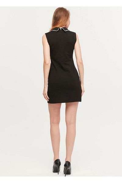 Stylish Rochie Neagra - Detaliu Guler si Buzunar