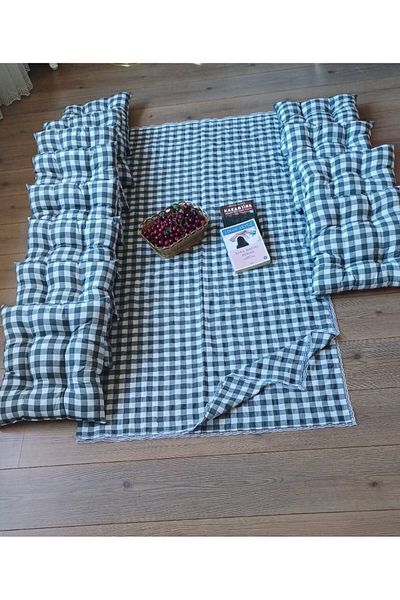 Marin Tasarım Evi GRAY 12 Pieces Picnic Cloth Set - 40x40 Cushion, 170x200 Table Cloth