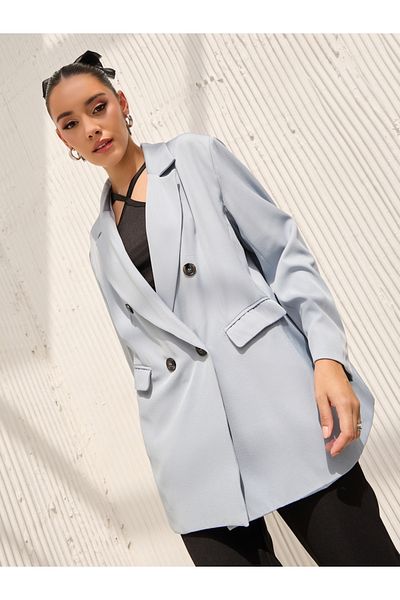 Styli Oversized Fit Longline Double Breasted Blazer
