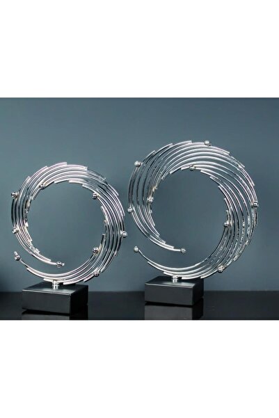 Sembol Crescent 2'li Boy Boy Gümüş Metal Geometrik Aksesuar Obje 28x10x33cm D...