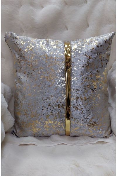 BALADI HOME 40x40 cm Square Throw Pillow Cover with Velvet Fabric and Gold Leather Accessories
