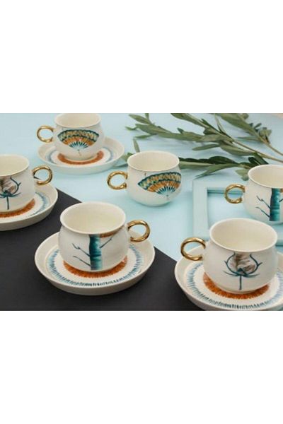 Sembol Camelot 6-Person Line Pattern Porcelain Coffee Cup Set Purebone-31
