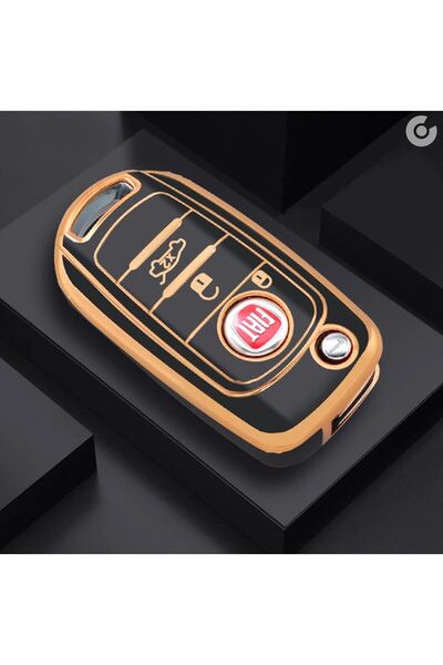 Alazpay غطاء حماية لمفتاح السيارة FİAT EGEA 500X TPU (أسود ذهبي - قطعة واحدة)