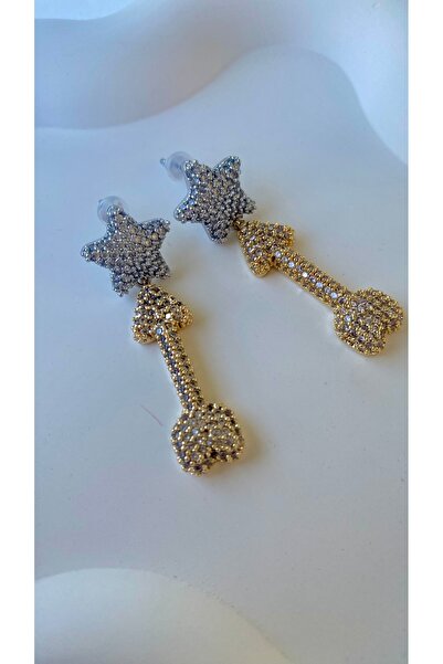 H&S AKSESUAR ÖZEL TASARIM ZİRKON TAŞLI YILDIZ OK KÜPE