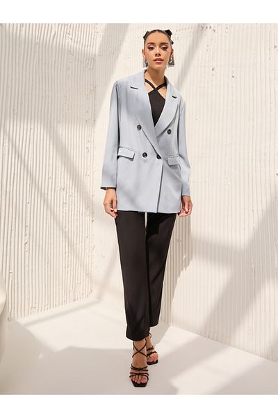 Styli Oversized Fit Longline Double Breasted Blazer