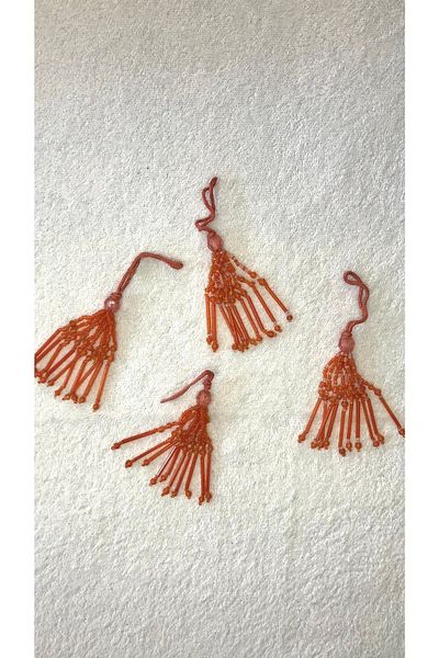 Ozpas Orange Tassel and Bead Detailed Decorative 4Pcs