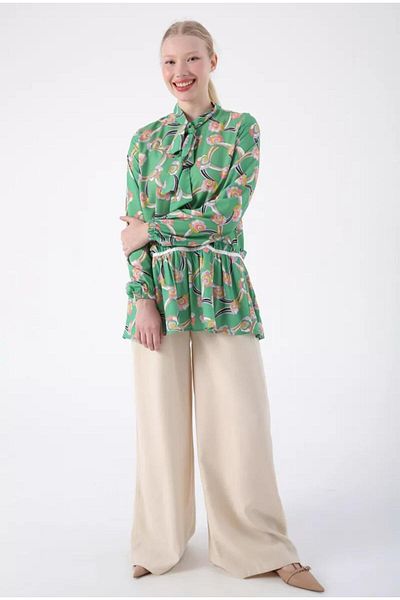 ALLDAY 23ds50176al0 Patterned Viscose Women's Tunic with Scarf Collar
