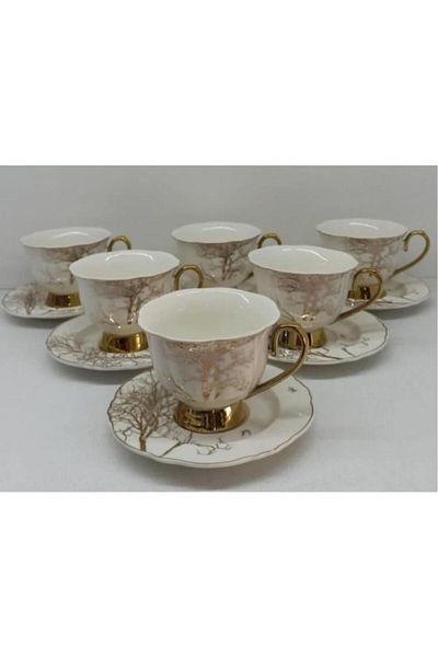 Sembol Albero 6-Person Tree Patterned Porcelain Nescafe Teacup Set - Purebone-125