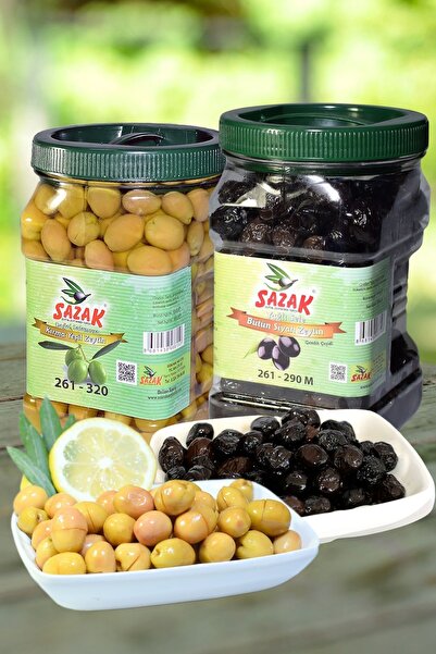 sazak zeytin zeytinyağı Siyah Yağlı Sele Zeytin - Yeşil Kırma Zeytin 900 gr A...