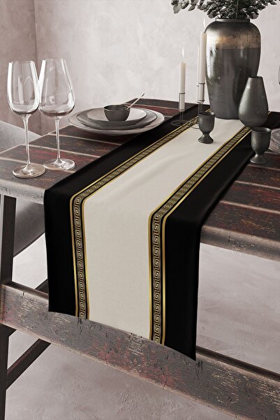 Else Dekor Διακοσμητικό τραπεζομάντιλο Runner με μοτίβο μαύρης κλειδαριάς, ανθεκτικό στους λεκέδες