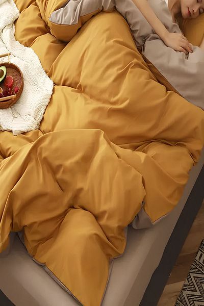 3D ELSE HALI Yellow Milk Brown - Double Sided Cotton Satin Duvet Cover Set