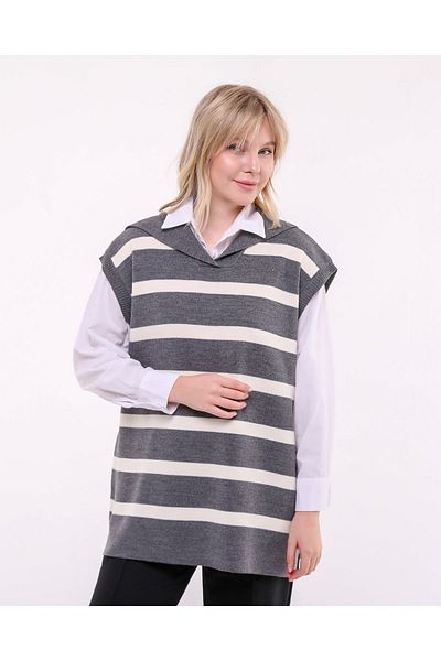 ilmek Knitwear Shawl Collar Striped Sweater 23251