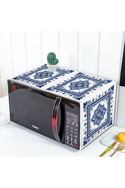 3D ELSE HALI 35x100cm Patterned Blue and White Floral Microwave Oven Cover