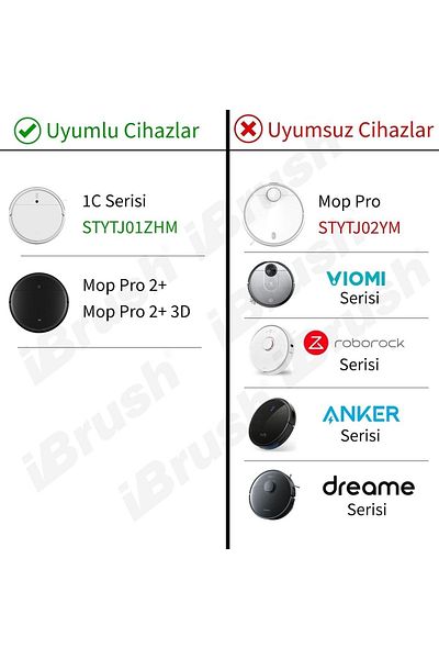 ibrush Xiaomi Mop 1C and 2C - 2-Pack Black Side Brush and Fiber Cloth, Stytj01Zhm Compatible Vacuum Mop