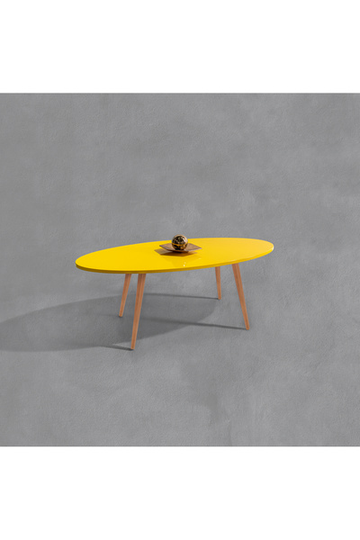 Veys Sehpa ELİPS ORTA SEHPA - AHŞAP AYAK  - SARI