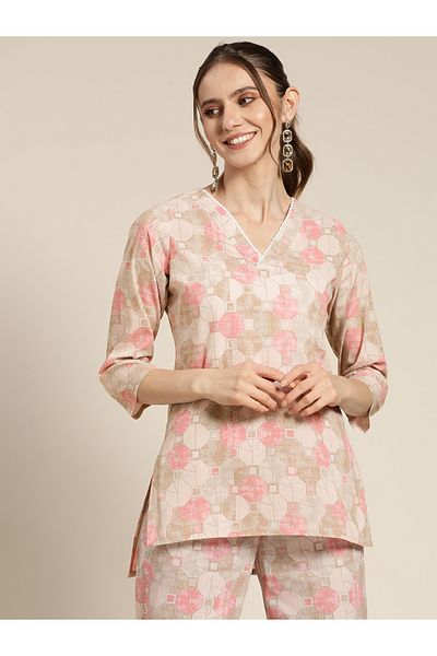 Sassafras By Styli Geometric Print High Low Hem Top