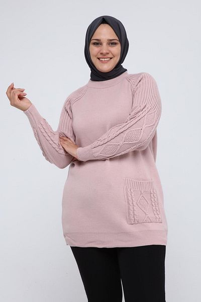 ilmek Women's Large Size Sleeve Hair Braided Pocket Winter Knitwear Tunik 4372