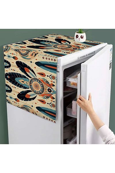 3D ELSE HALI 60x140cm Decorative Diffusion and Refrigerator Cover - Colorful Feathers Patterned
