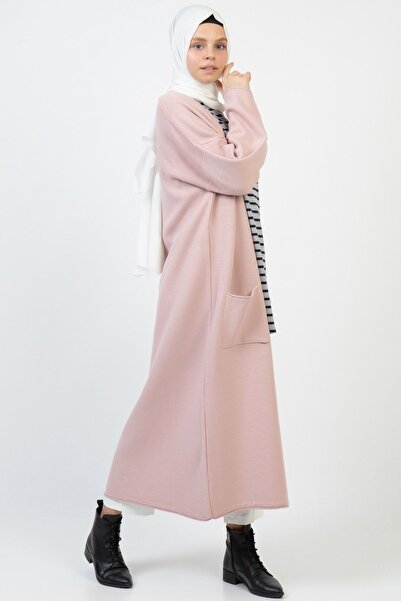 ilmek Γυναικεία ζακέτα με λαιμόκοψη σε σκόνη χειμερινό κιμονό με τσέπες 4100